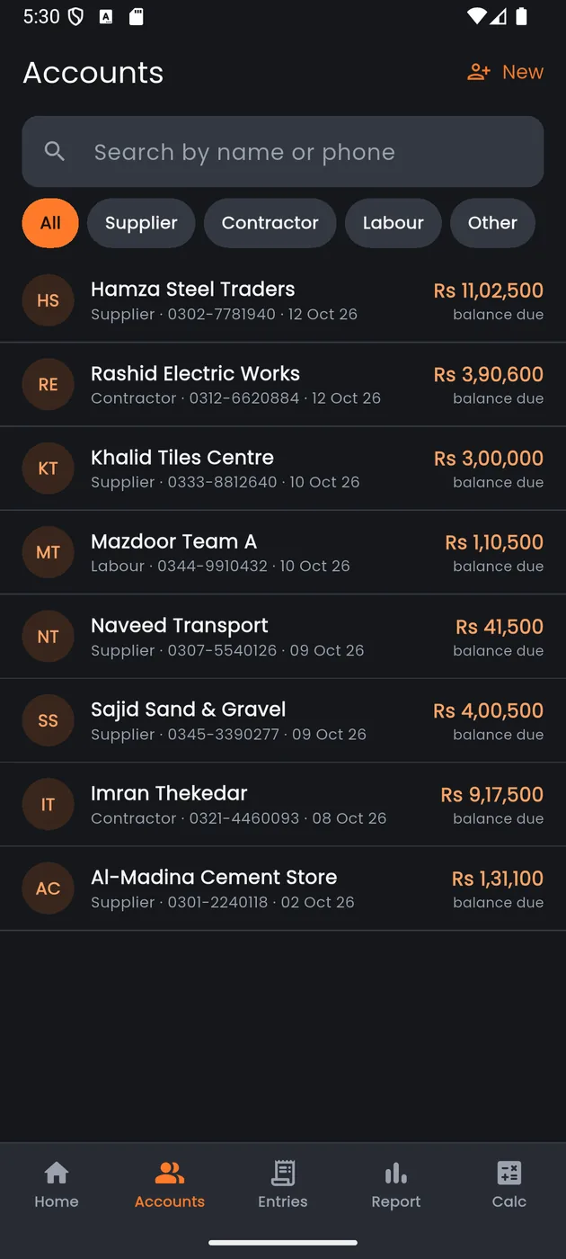 Axon Construction — Accounts