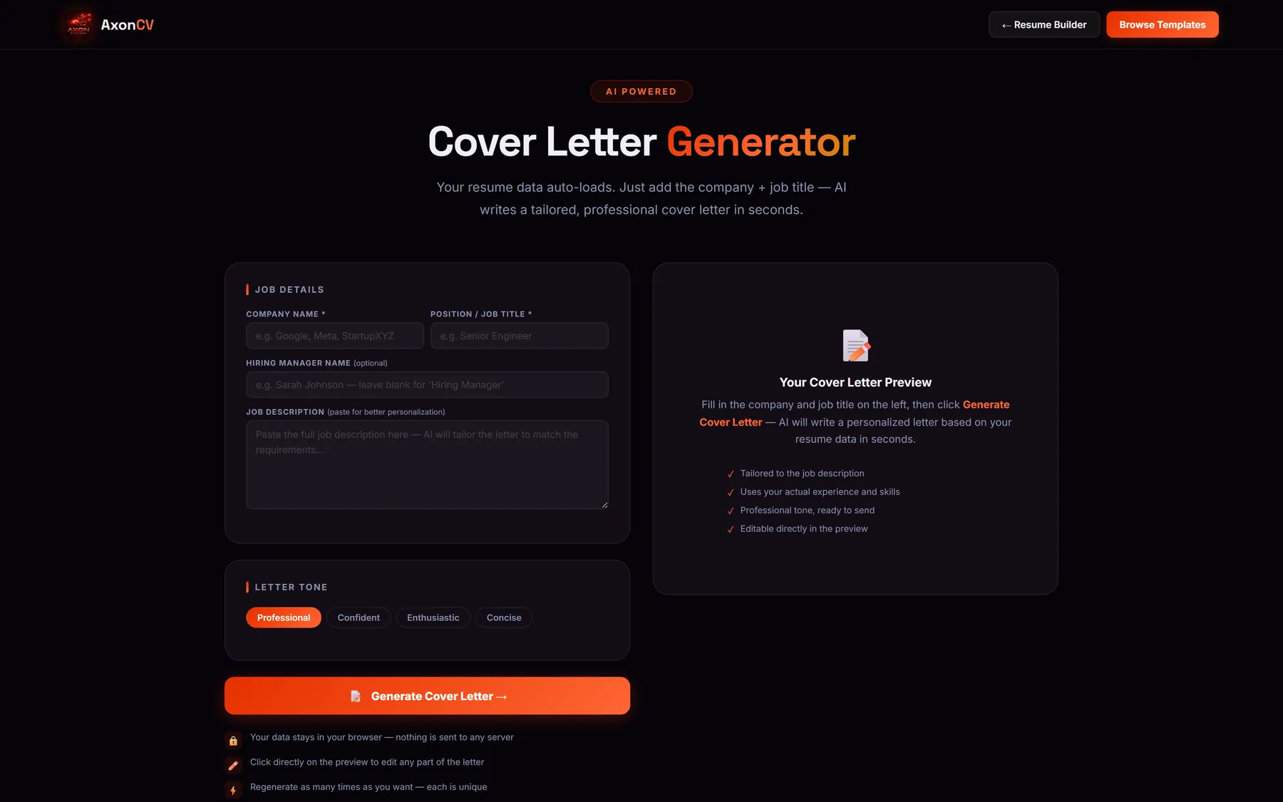 AxonCV — Cover letter