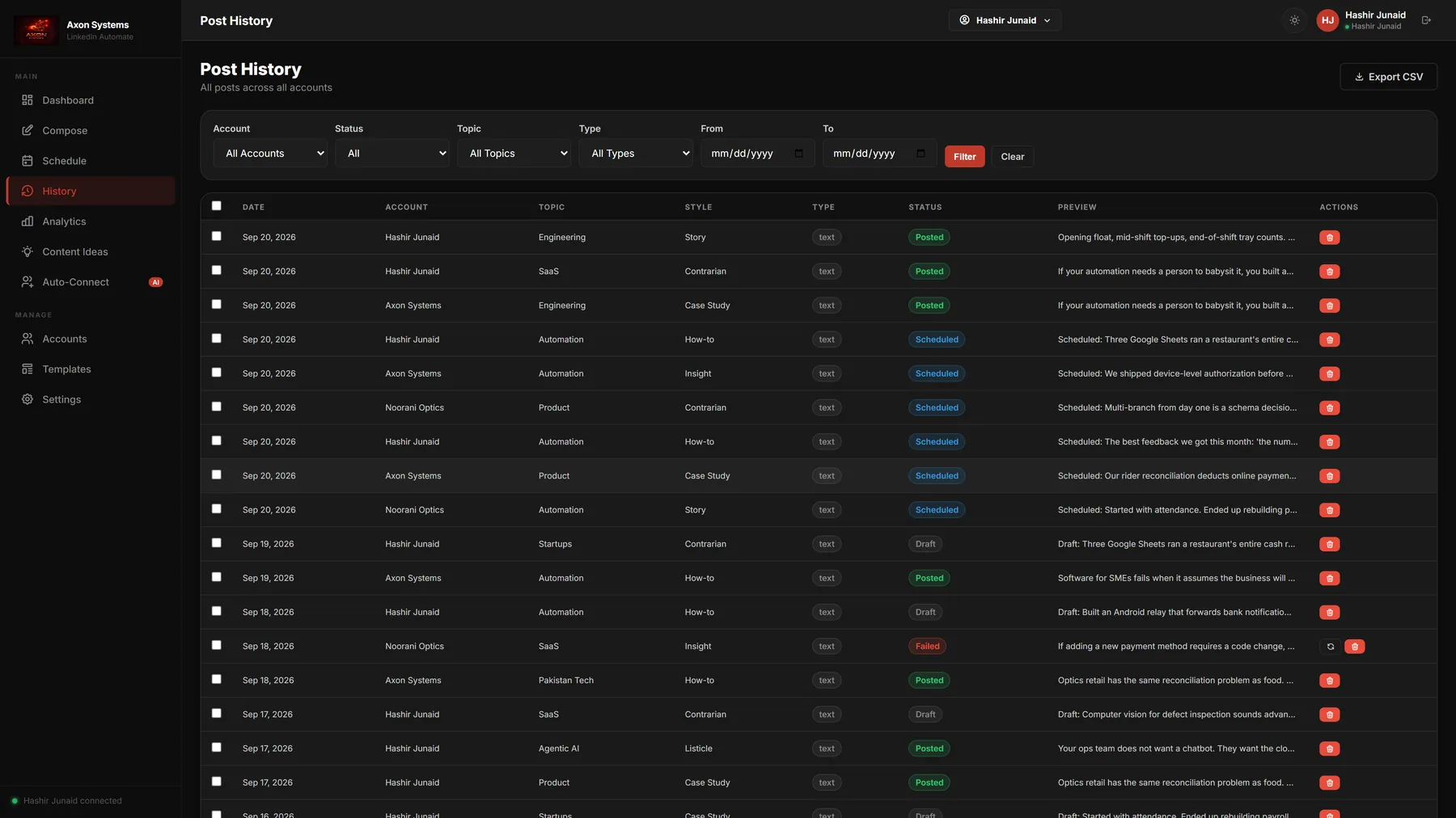 Axon LinkedIn Automate — History